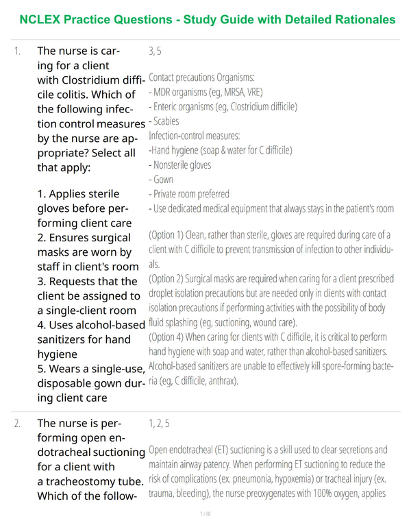 NCLEX Practice Questions - Study Guide with Detailed Rationales