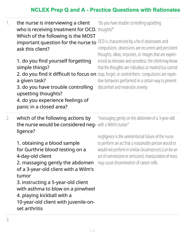 NCLEX Prep Q and A - Practice Questions with Rationales