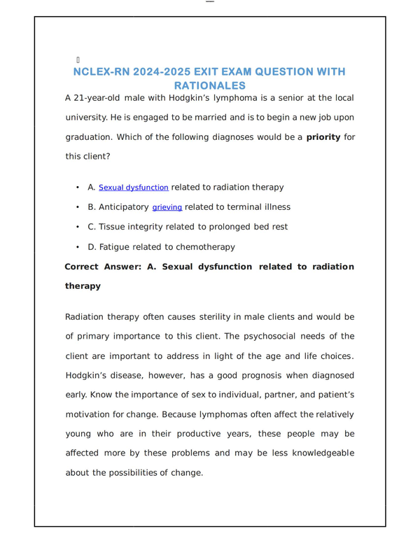 NCLEX-RN 2024–2025 Exit Exam Practice – Questions with Detailed Rationales