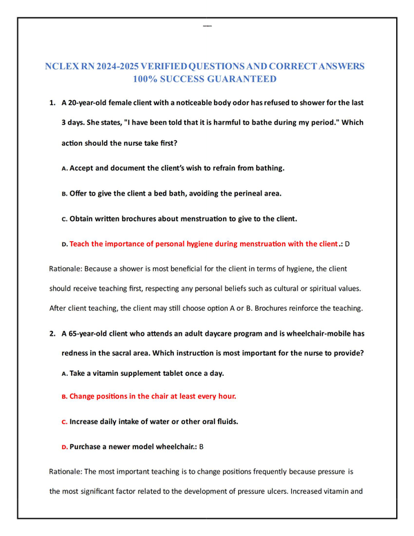 NCLEX-RN 2024–2025 Verified Q&A Guide – 100% Success Assurance