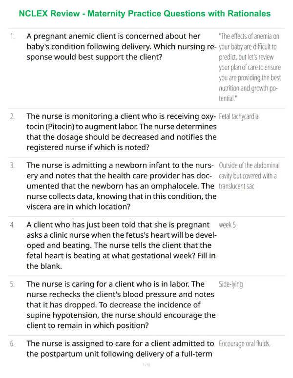 NCLEX Review - Maternity Practice Questions with Rationales