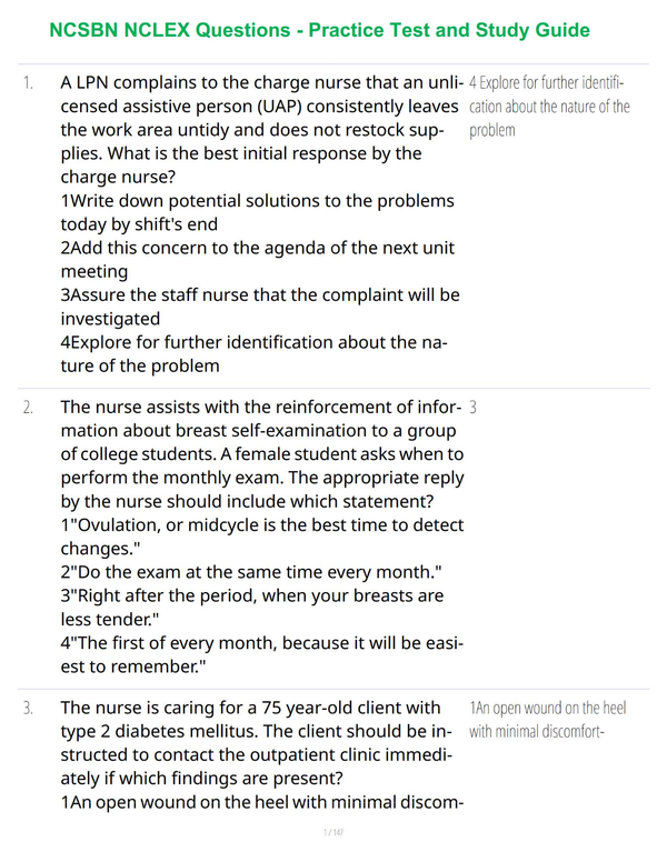 NCSBN NCLEX Questions - Practice Test and Study Guide