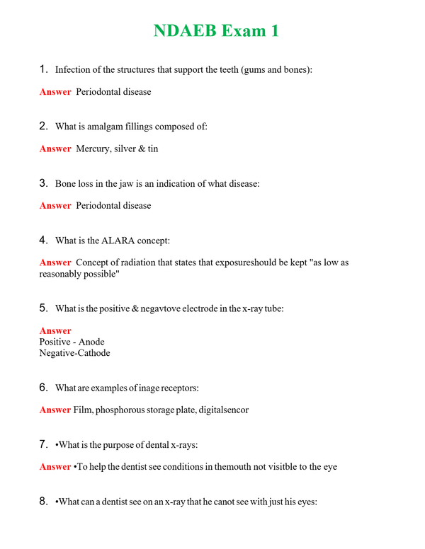 NDAEB Exam 1 Questions With Complete Grade A+ Answers