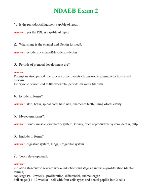 NDAEB Exam 2 Questions With Complete Grade A+ Answers