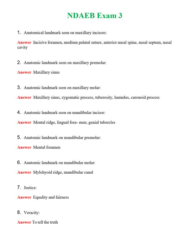 NDAEB Exam 3 Questions With Complete Grade A+ Answers