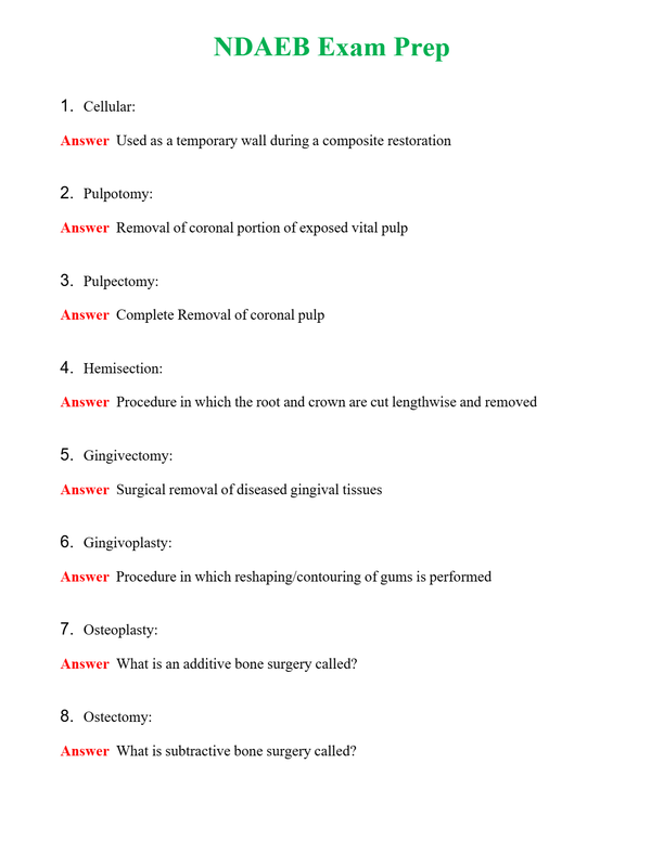 NDAEB Exam Prep Questions With Complete Grade A+ Answers