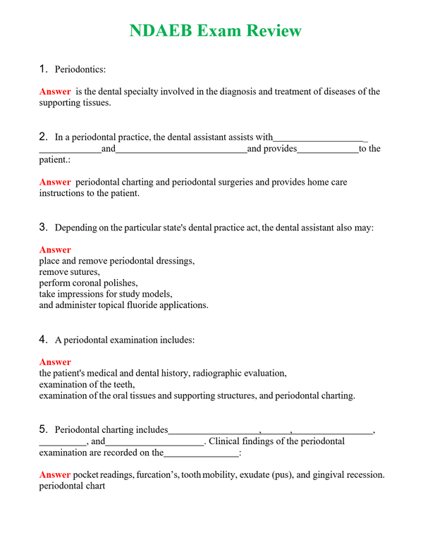 NDAEB Exam Review Questions With Complete Grade A+ Answers