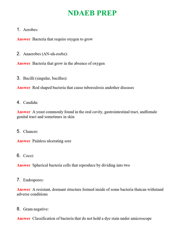 NDAEB PREP Questions With Complete Grade A+ Answers