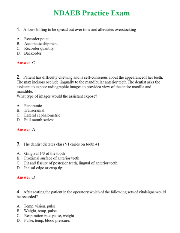 NDAEB Practice Exam Questions With Complete Grade A+ Answers