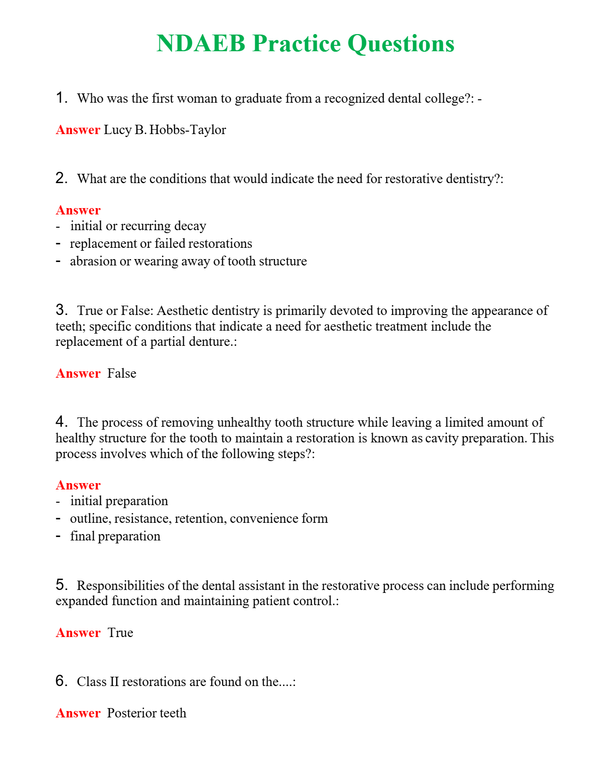 NDAEB Practice Questions Questions With Complete Grade A+ Answers