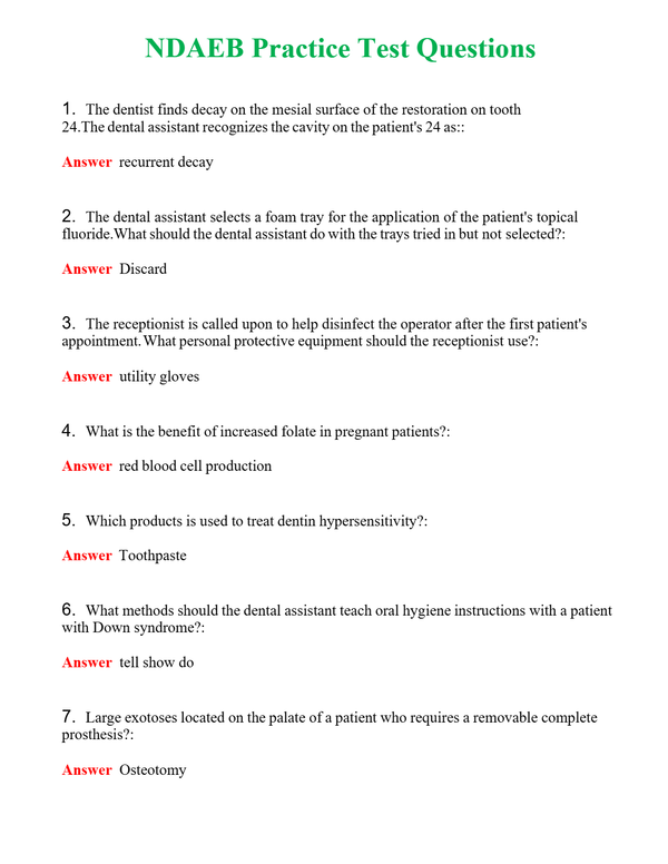 NDAEB Practice Test Questions Questions With Complete Grade A+ Answers