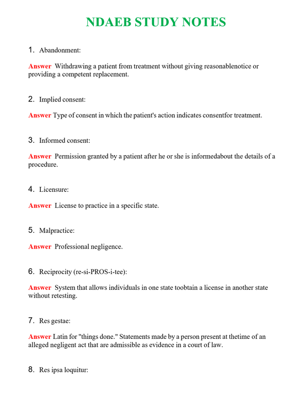 NDAEB STUDY NOTES Questions With Complete Grade A+ Answers