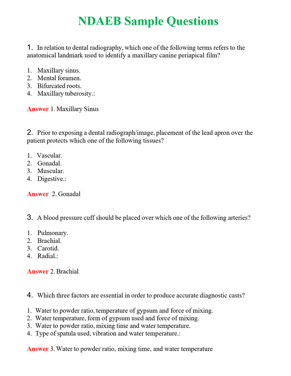 NDAEB Sample Questions Questions With Complete Grade A+ Answers