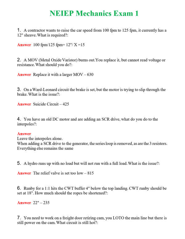 NEIEP Mechanics Exam 1 | Actual Questions and Verified Answers ( Included ) 100% Correct
