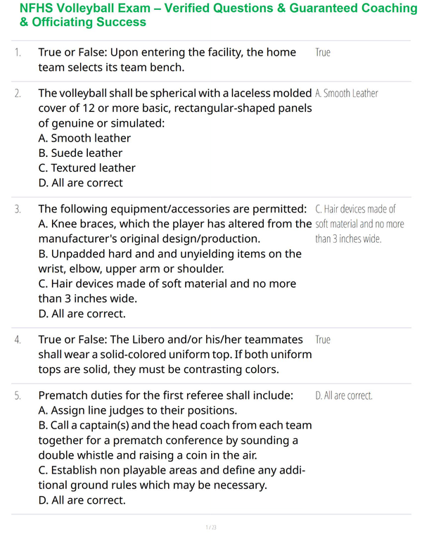 NFHS Volleyball Exam – Verified Questions & Guaranteed Coaching & Officiating Success