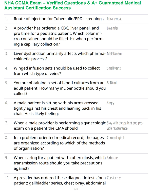 NHA CCMA Exam – Verified Questions & A+ Guaranteed Medical Assistant Certification Success