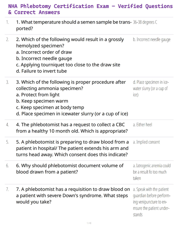 NHA Phlebotomy Certification Exam – Verified Questions & Correct Answers