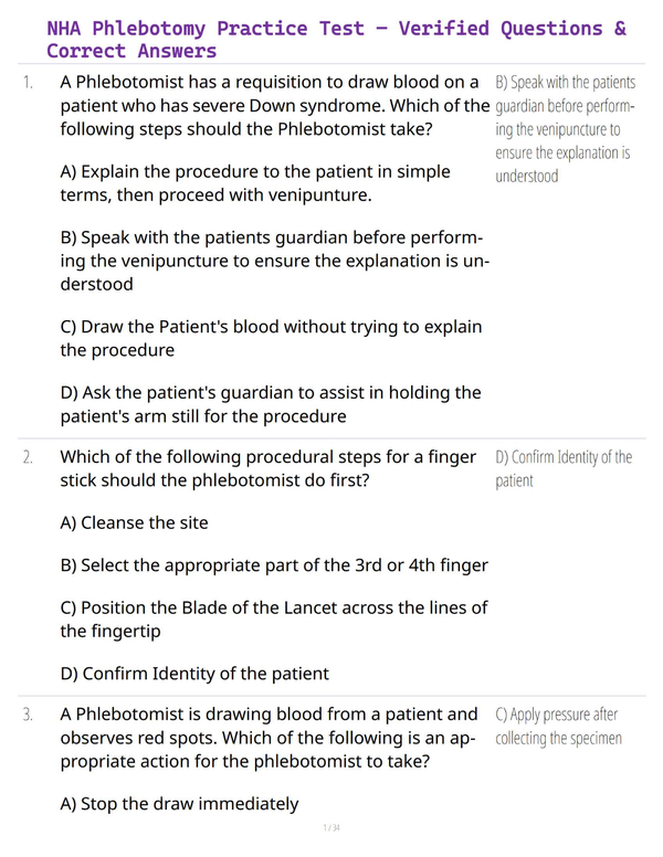 NHA Phlebotomy Practice Test – Verified Questions & Correct Answers