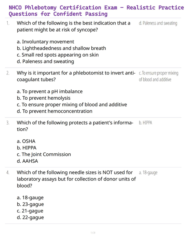 NHCO Phlebotomy Certification Exam – Realistic Practice Questions for Confident Passing