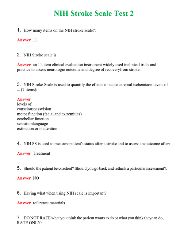 NIH Stroke Scale Test 2 Questions With Complete Grade A+ Answers