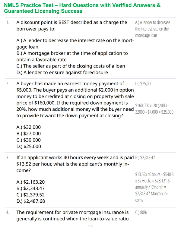 NMLS Practice Test – Hard Questions with Verified Answers & Guaranteed Licensing Success
