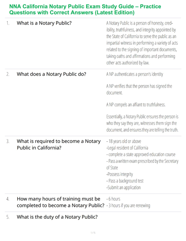 NNA California Notary Public Exam Study Guide – Practice Questions with Correct Answers (Latest Edition)