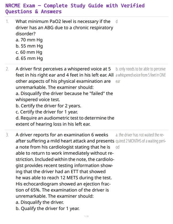 NRCME Exam – Complete Study Guide with Verified Questions & Answers