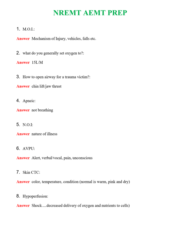 NREMT AEMT PREP Questions With Complete Grade A+ Answers