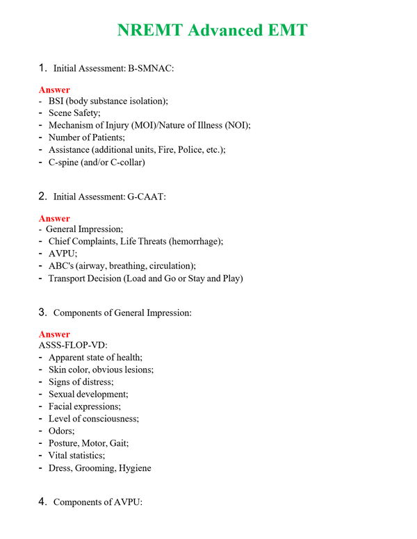 NREMT Advanced EMT Questions With Complete Grade A+ Answers