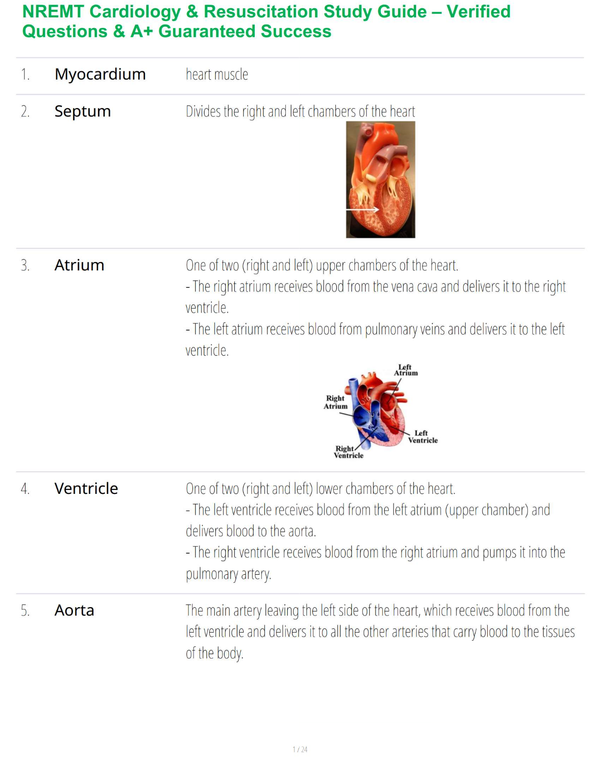 NREMT Cardiology & Resuscitation Study Guide – Verified Questions & A+ Guaranteed Success