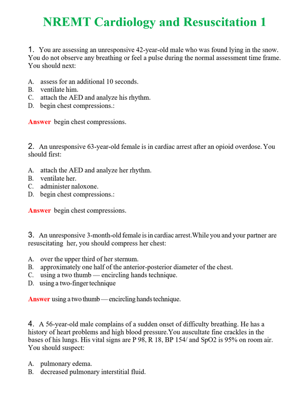 NREMT Cardiology and Resuscitation 1 Questions With Complete Grade A+ Answers