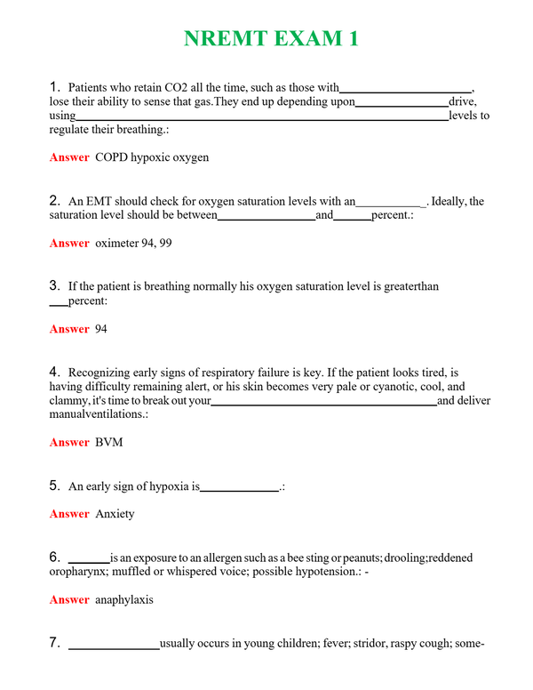 NREMT EXAM 1 Questions With Complete Grade A+ Answers