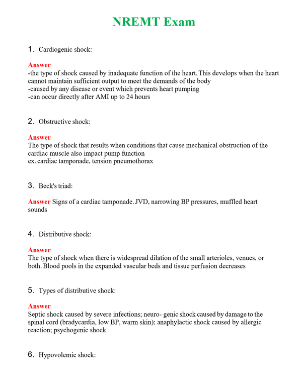 NREMT Exam Questions With Complete Grade A+ Answers