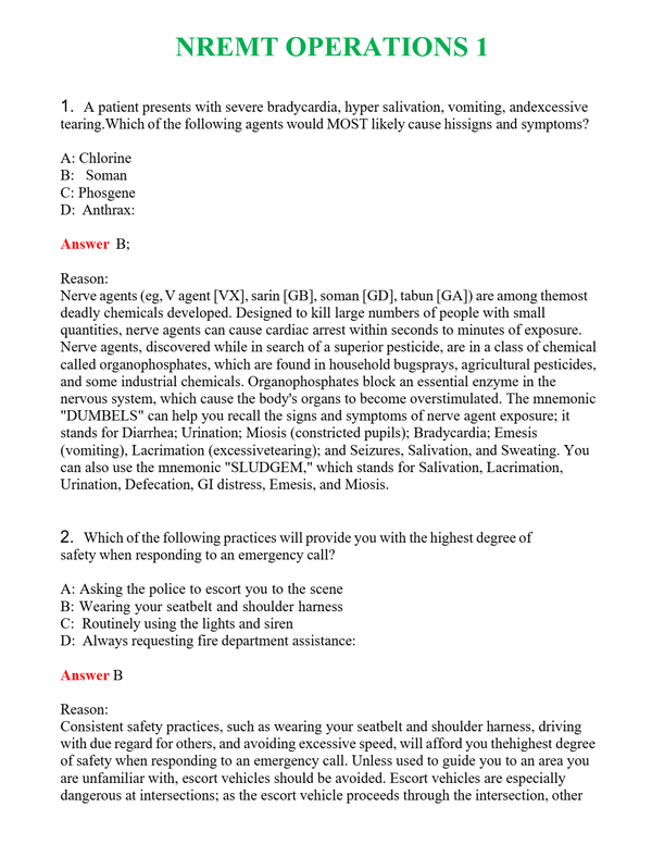 NREMT OPERATIONS 1 Questions With Complete Grade A+ Answers