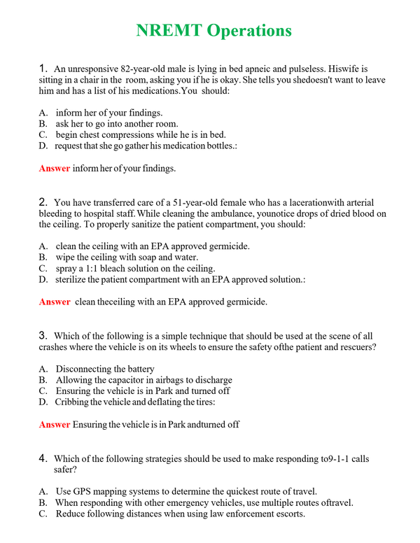 NREMT Operations Questions With Complete Grade A+ Answers