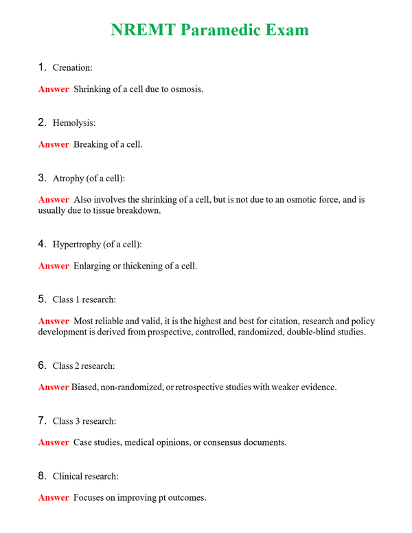 NREMT Paramedic Exam Questions With Complete Grade A+ Answers