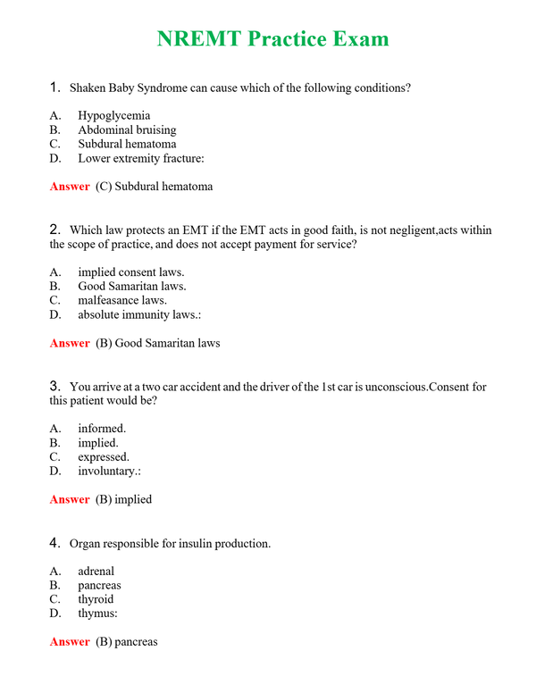 NREMT Practice Exam Questions With Complete Grade A+ Answers