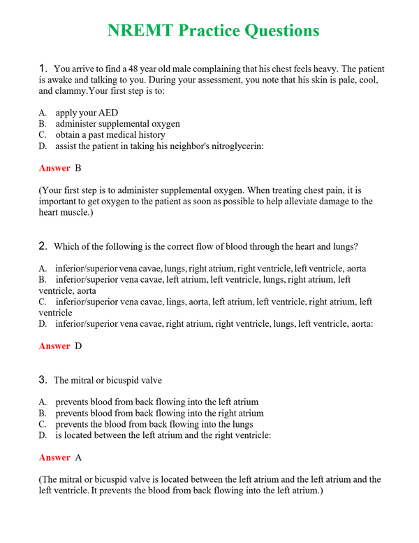 NREMT Practice Questions Questions With Complete Grade A+ Answers