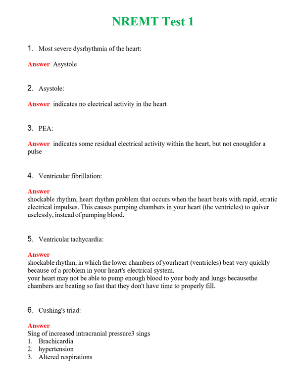 NREMT Test 1 Questions With Complete Grade A+ Answers
