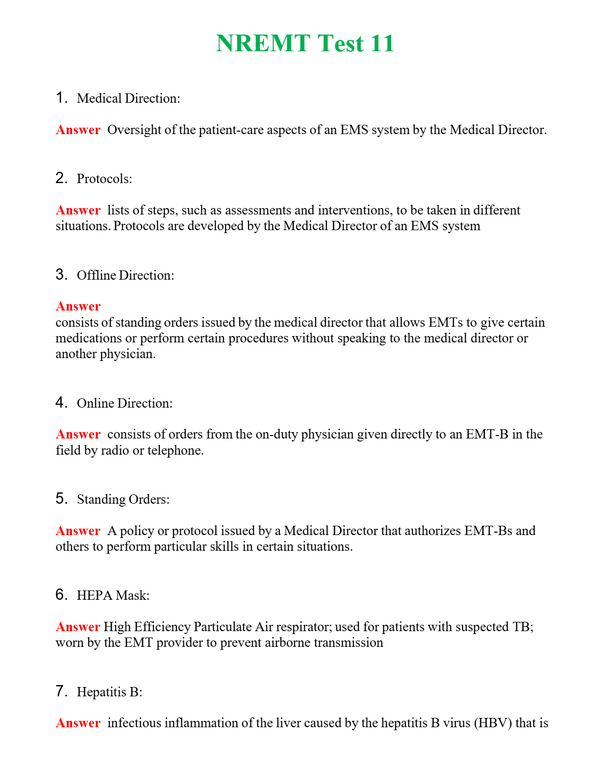 NREMT Test 11 Questions With Complete Grade A+ Answers