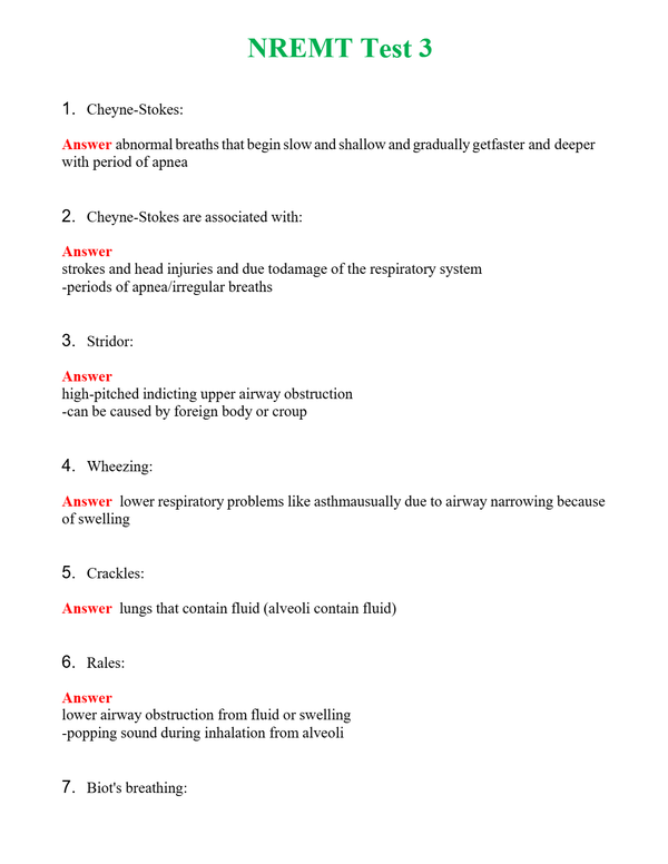NREMT Test 3 Questions With Complete Grade A+ Answers