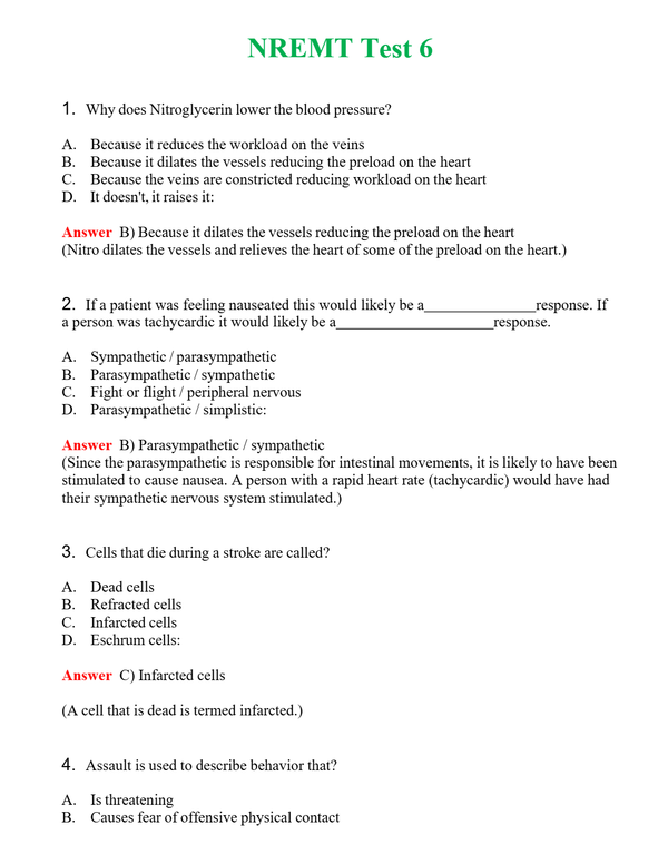 NREMT Test 6 Questions With Complete Grade A+ Answers