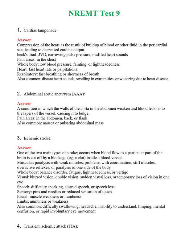 NREMT Test 9 Questions With Complete Grade A+ Answers