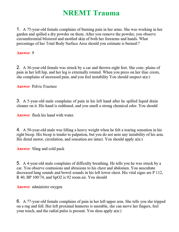 NREMT Trauma Questions With Complete Grade A+ Answers