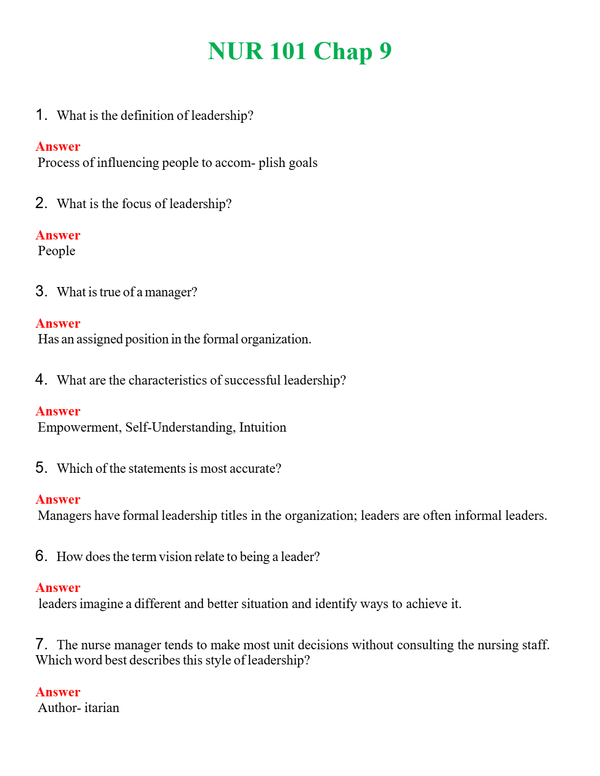 NUR 101 CHAP 9 | GRADED A+ SOLVED 100% CORRECT