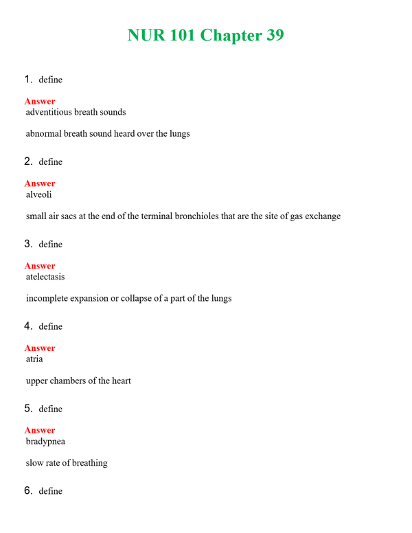 NUR 101 CHAPTER 39 | COMPLETE QUESTIONS & ANSWERS (SOLVED) 100% CORRECT