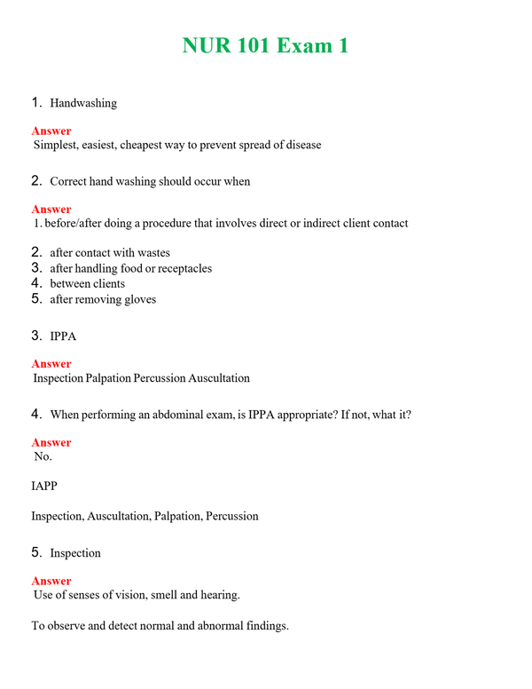 NUR 101 EXAM 1 | QUESTIONS AND ANSWERS INCLUDED