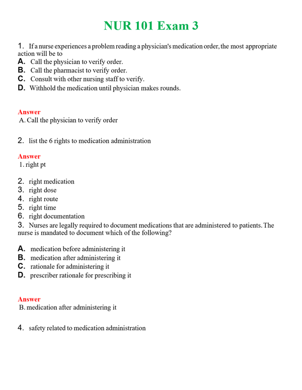 NUR 101 EXAM 3 | NEW FULL QUESTIONS AND ANSWERS 100% CORRECT