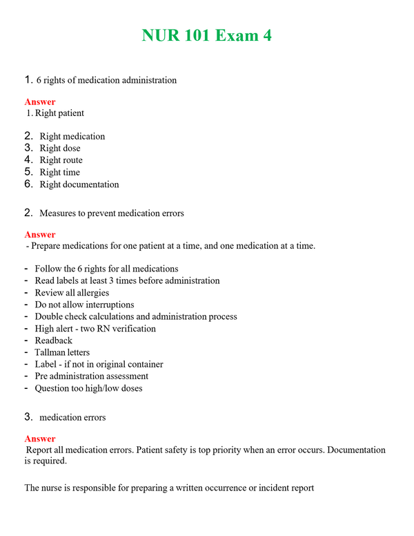 NUR 101 EXAM 4 | COMPLETE ANSWERS 100% CORRECT