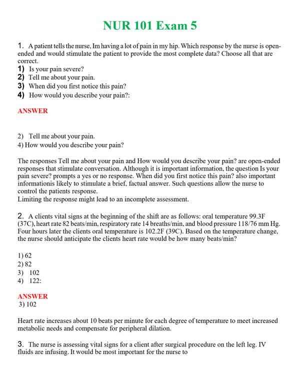 NUR 101 EXAM 5 | GRADED A+ QUESTIONS & ANSWERS
